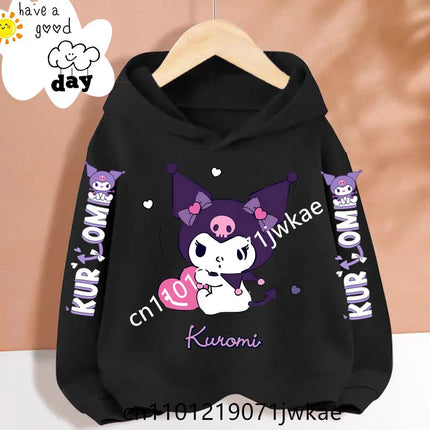 Cartoon Peripheral Pullover 3-12 Year Boys and Girls Hoodie The Spring and Autumn New Pattern Children's Kuromi Black Hoodies