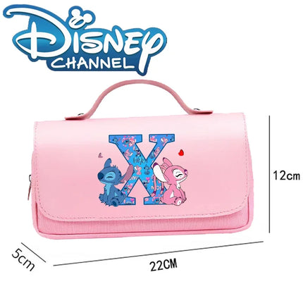 Disney Stitch Pencil Bags for Students Anime High-capacity Stationery Storage Box Boys Girls Letter A-Z Pen Bag School Supplies