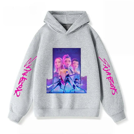 Gray Hoodies Trendy Casual Clothing Long Sleeve For Girls Child K-pop Demon Hunters Clothing Toddler New Printing Hooded Tops