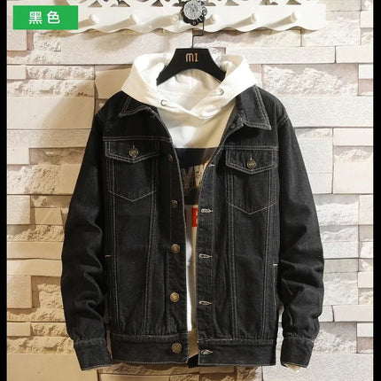Blue Men's Denim Jacket, Single-breasted Lapel Coat, Fashionable Casual Tops, Black and Light Blue Can Be Selected,M-5XL