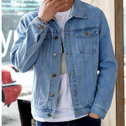 Summer New Men Pure Colour Denim Jacket Single-breasted Lapel Daily Casual Coats