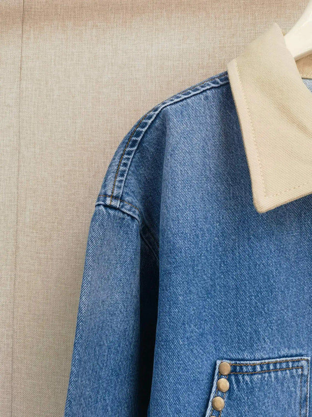 Rivet Pocket Splicing Denim Short Jacket Same as Celebrity 2025 Spring Outfit New Style Jackets for Women Coat for Women