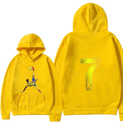 Children tops age 3-12 Boy pocket Hoodie Famous football stars Number 7 Sweatshirt yellow coat Boy Girls red spring Clothing