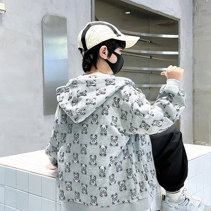Spring Autumn Boys All-Over Printed Zip Sweatshirt Jackets School Kids Track Hoodie Coat Child Outfit Tops Workout Jumper 3-14Yr