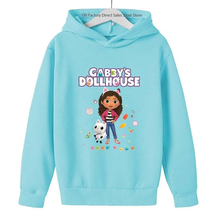 Girls Cute Cartoon Print Gabby's Spring Autumn Long Sleeve Hoodies Casual Tops Clothes 2-13 Years Kids Loungewear Outfits Hoodie