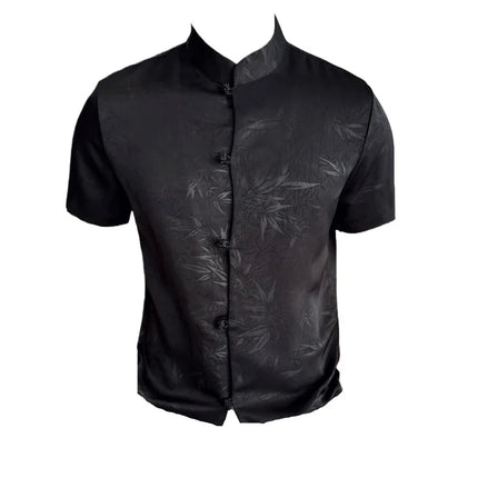 2024 Summer Chinese Style Standing Collar Shirts For Men Fashion Print Short Sleeve Slim Fit Casual Social Party Tuxedo 4XL-M