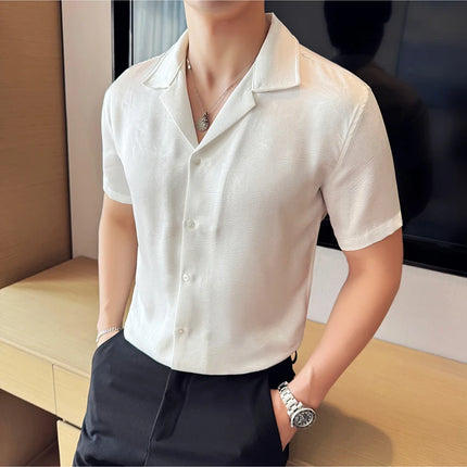 New Chinese Jacquard Shirt Luxury Men Elegant Print Slim Fit Casual Prom Social Shirts High Quality Summer Short Sleeved Tuxedo