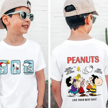 Snoopy print children's clothing kids cotton T-shirt cartoon short-sleeved white top personality clothing suitable for boys