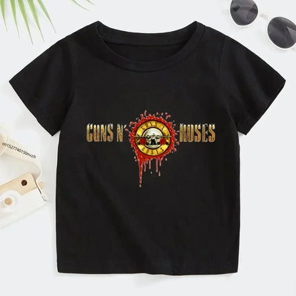 Rock Printed T-shirt Summer Rock Band Gun N Roses Children's Tshirt Boys Girls Kpop Music Short Sleeve Tops Kids Casual Clothes