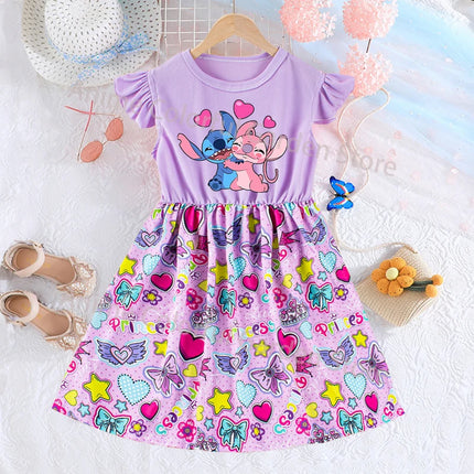 Disney Lilo & Stitch Fashion Dress for Girls Anime Cartoon Cute Skirt Children Summer Sweet Cute Dresses Kids Birthday Gifts