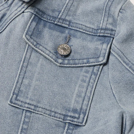 VGH Streetwear Spliced Button Chic Denim Jacket for Women Diagonal Collar Long Sleeve Patchwork Pockets Slim Short Coat Female