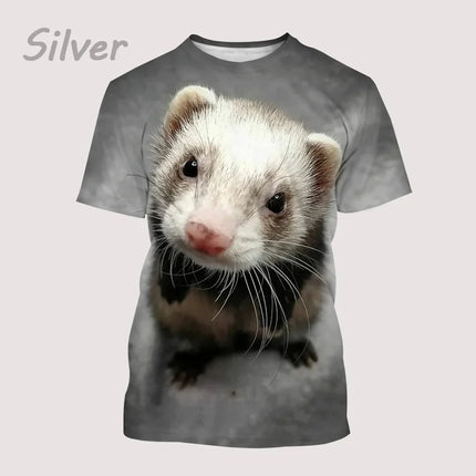 Unisex Casual Top O-neck Loose Short Sleeves Summer Fashion Creative New Animal Cute Ferret 3D Printing T-shirt