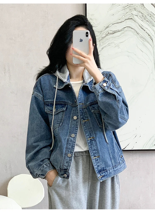 Denim Jacket Women 2024 Autumn Winter New Fashionable Blue Jeans Jackets Hooded Jacket Women Streetwear Coat Women Hot Sale