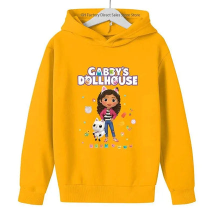 Girls Cute Cartoon Print Gabby's Spring Autumn Long Sleeve Hoodies Casual Tops Clothes 2-13 Years Kids Loungewear Outfits Hoodie