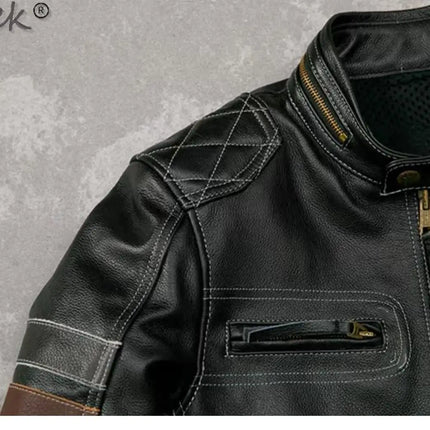 Tcyeek Genuine Leather Jacket Men Top Layer Cowhide Coats Spring Autumn Leather Coat Mens Moto & Biker Jackets Jaqueta Masculina
