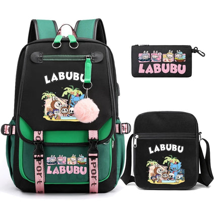 3Pcs/set Cartoon Printed Backpack with Shoulder Bag Pencil Case Bookbag Teenager Kid Student Boy Girl Schoolbag Colorful Bagpack