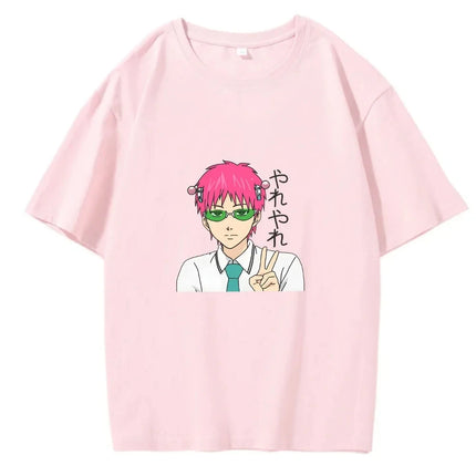 Anime The Disastrous Life Saiki K Printed Short Sleeve T-Shirt Saiki Kusuo Harajuku Hip Hop Casual Tee Fashion Vintage Tshirts