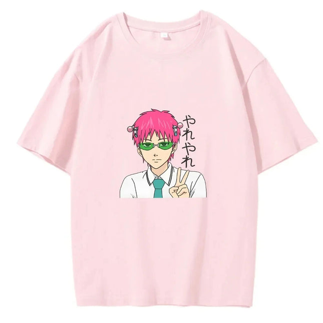 Anime The Disastrous Life Saiki K Printed Short Sleeve T-Shirt Saiki Kusuo Harajuku Hip Hop Casual Tee Fashion Vintage Tshirts