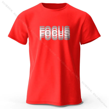 Focus Letter Minimalist Style 100% Cotton T-Shirt, Lightweight Round Neck Short Sleeve Tee, Perfect for Men & Women