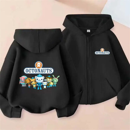 Octonauts Kids Hot Cartoon Print Autumn Spring Casual Zipper Hooded Sweatshirts 2-13 Years Boys Girls Outfits Top Clothing