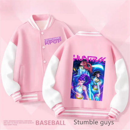 Spring/Autumn New Boys Girls Jacket KPop Demon Hunters Huntrix Baseball Uniform For 4-14 Years Children Sports Outerwear