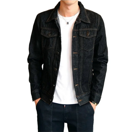 Blue Men's Denim Jacket, Single-breasted Lapel Coat, Fashionable Casual Tops, Black and Light Blue Can Be Selected,M-5XL