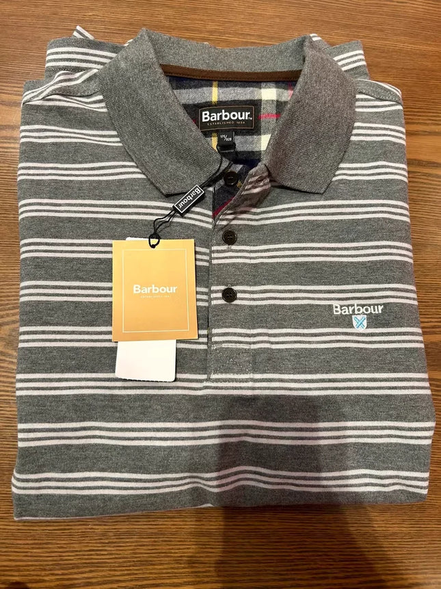 B@r Long-sleeved Cotton T-shirt With Grey Horizontal Stripes