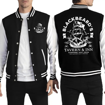 Black Beard'S Pirate Boat Creative Printing Men Jacket Vintage Loose Streetwear Hip Hop Pocket Clothes Autumn Casual Jackets