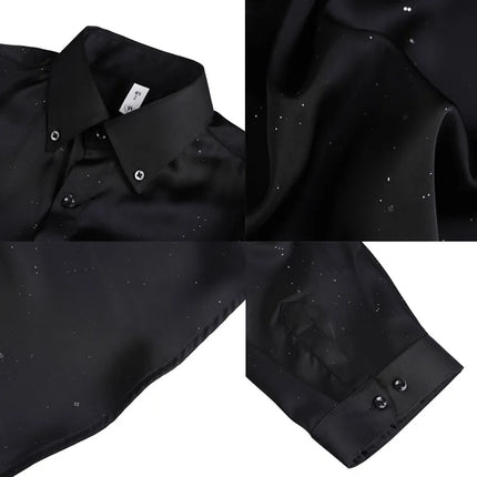 Summer New Powder Shiny Shirts Fashion Men's V-neck Half Sleeve Slim Fit Casual Shirts Social Personality  Top Club Outfits