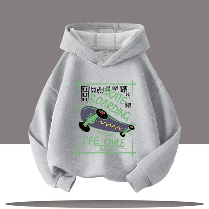 Autumn Winter Skateboard Cool Print 7-13Y Children's Hoodie Warm Girl Casual Top Kid Casual Clothes Boy Sportswear Sweatshirt