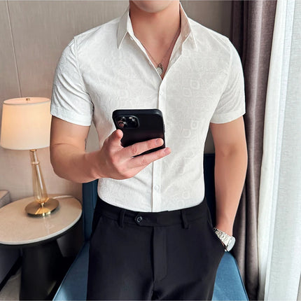 2025 Summer New Flower Shirts Men Short Sleeve Retro Casual Shirts Fashion Versatile Business Slim Social Party Tuxedo Blouse