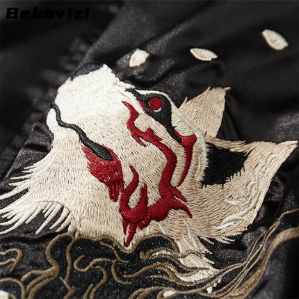Japanese Men Baseball Jackets High Quality Autumn Nine-tailed Fox Embroidered Yokosuka Coat Hip Hop Streetwear Harajuku Clothing