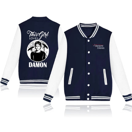 New Hot the Vampire Diary Printing Baseball Uniform Jacket Men Women Y2k Hip Hop Clothing Fleece Warm Sportswear Oversized Coat