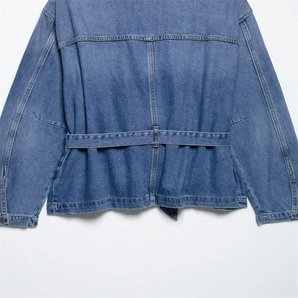 Summer Women's Belt Denim Jacket 2025 New Fashion Casual Loose Long Sleeve Jacket Elegant Women's Outerwear
