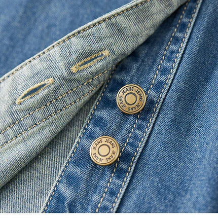 SENTUBILA 100% Cotton Washed Denim Jacket for Women 2025 Spring Retro Loose Patchwork Pockets Leather Logo Coat W43C56148