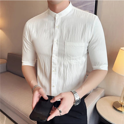 Summer New Chinese Style Stand Up Collar Shirt High Quality Slim Fit Half Sleeved Casual Social Party Shirt Men's Clothing 4XL-M