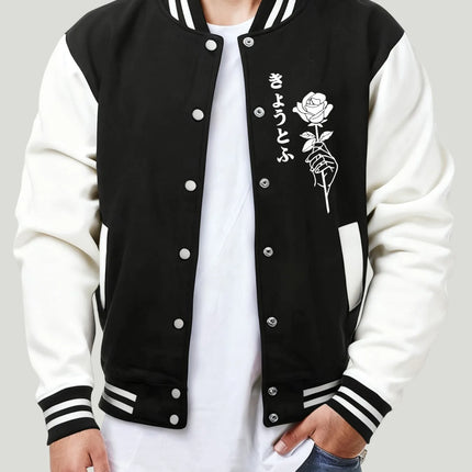 Kyoto Prefecture White Rose  Prints Men Baseball Jersey Harajuku Loose Streetwear Fashion Fleece Clothes Retro Autumn Button Top