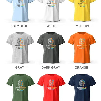 Funny Brain Power Printed 100% Cotton T-Shirt, Soft & Breathable Round Neck Short Sleeve Tee, Unisex Quirky Style