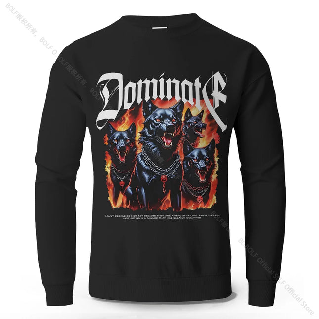 Wolf Darkness Printed Pure Cotton Sweatshirts Oversized Classic Graphic Pullovers for Men Women Tops