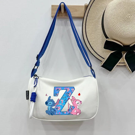 Stitch Fashion Nylon Shoulder Bag for Women Cartoon Letter A-Z Printed Crossboby Bags Girls Portable Simple Zipper Handbag Gifts