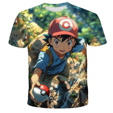 Summer Anime Pokemon Boy T-shirt, Pikachu Children's 3D Fashion Casual Children's Cosplay Clothing, Adult Short-sleeved Yellow