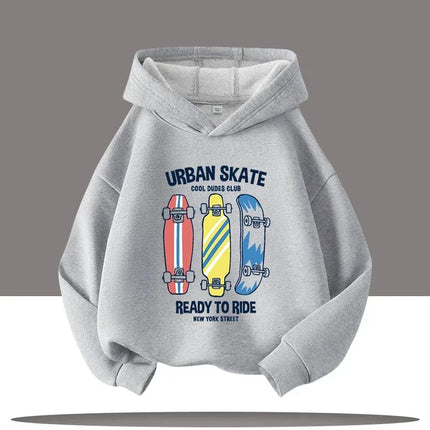 Autumn Winter Skateboard Cool Print 7-13Y Children's Hoodie Warm Girl Casual Top Kid Casual Clothes Boy Sportswear Sweatshirt