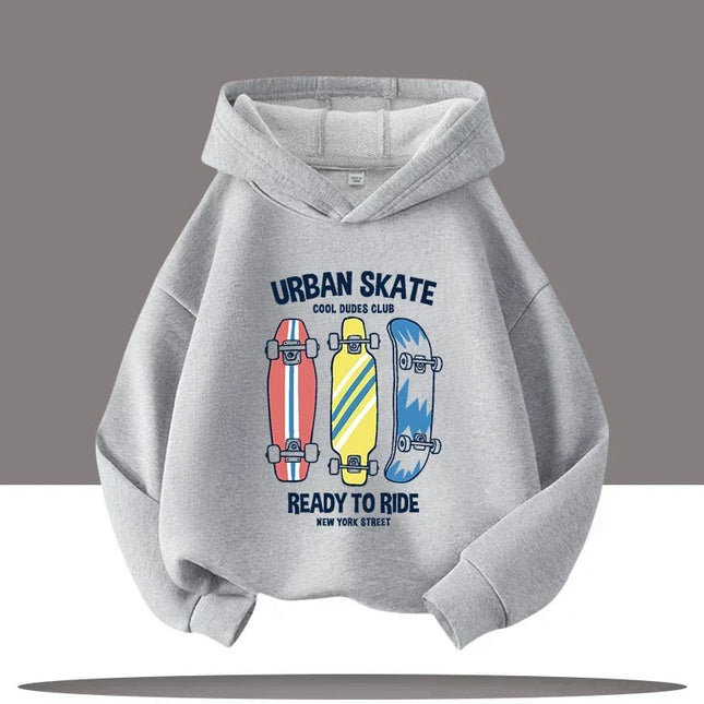 Autumn Winter Skateboard Cool Print 7-13Y Children's Hoodie Warm Girl Casual Top Kid Casual Clothes Boy Sportswear Sweatshirt