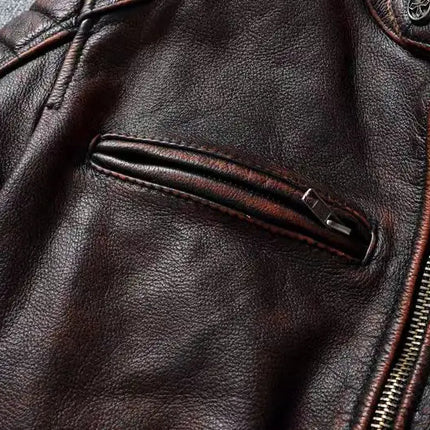 Vintage Black Brown Real Cowhide Genuine Leather Jacket Real Fur Men's Leather Jacket Bomber Men Leather Jacket Motorcycle Coat