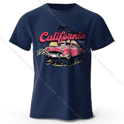 Pink Vintage Car T-Shirt 100% Cotton Retro Vacation Graphic Tee for Women and Girls Summer Holiday Style