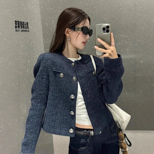 Short Sleeveless Crew Neck Jacket Women's Fashion Slim Fit High End Sensation Retro Ladylike Perfume Style Spring New Arrival