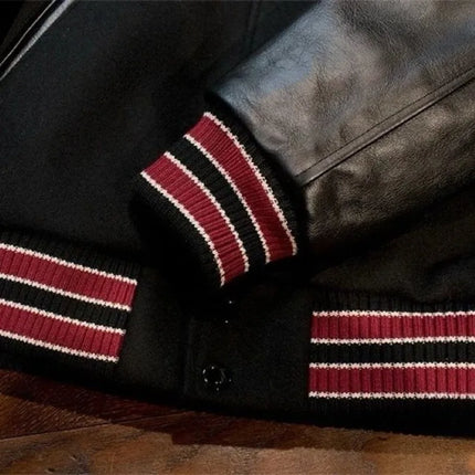 2025 American New Fashion Letter Embroidered Leather Sleeve Jacket Men Y2K Harajuku Hip-hop Popular Couple Baseball Uniform