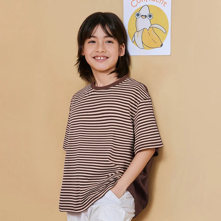 2025 New Summer Boys Striped Cotton T-Shirt Loose Fit Round Neck Short Sleeve Tee for Kids Ages 3-14 Years