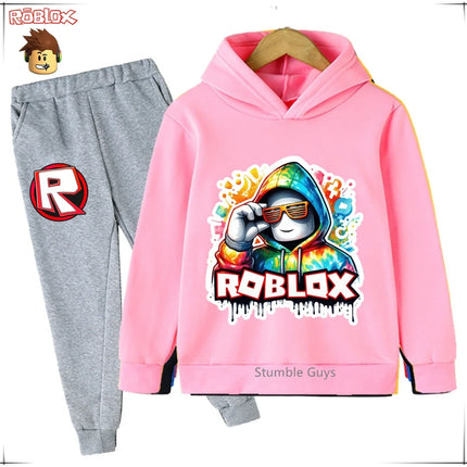 Spring Autumn Boys Clothes Girls Roblox Anime Hoodie Set 2-Piece Kids Fashion Casual Sweatshirt