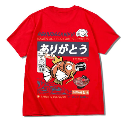 2024 Japanese fun ramen fish print hip hop men's casual comfortable cotton short sleeve T-shirt
